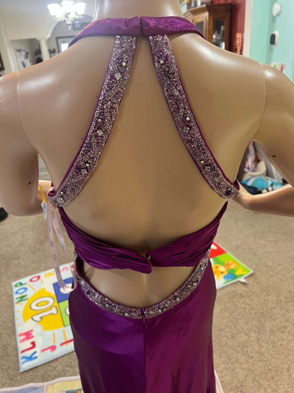 Vintage GiGi Purple Beaded Plunge Prom Dress - Picture 3 of 6